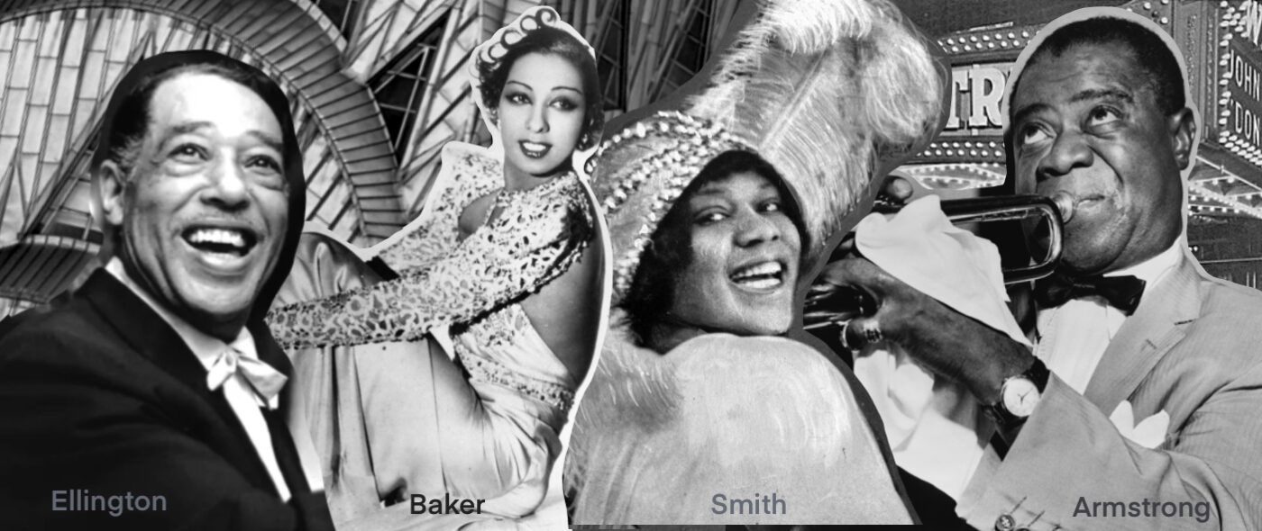 Image including Duke Ellington, Josephine Baker, Bessie Smith and Louis Armstrong