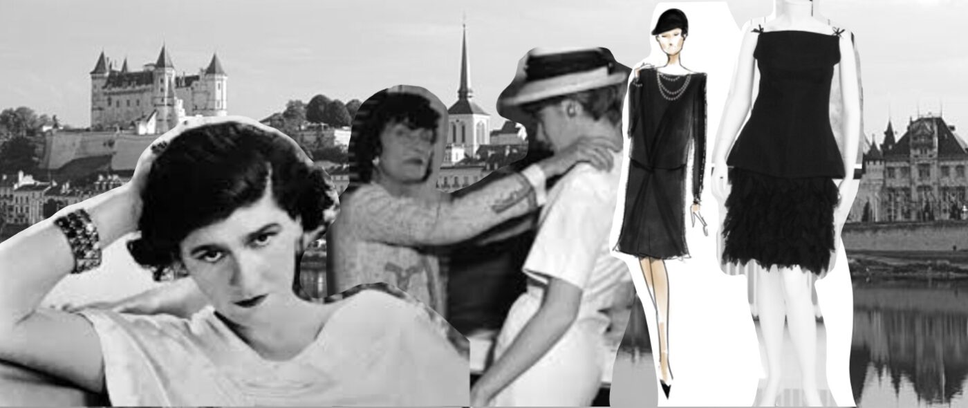 collage of Gabrielle coco Chanel and her early work