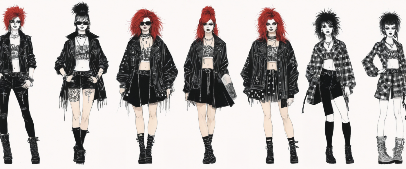 Punk women wearing black and tartan