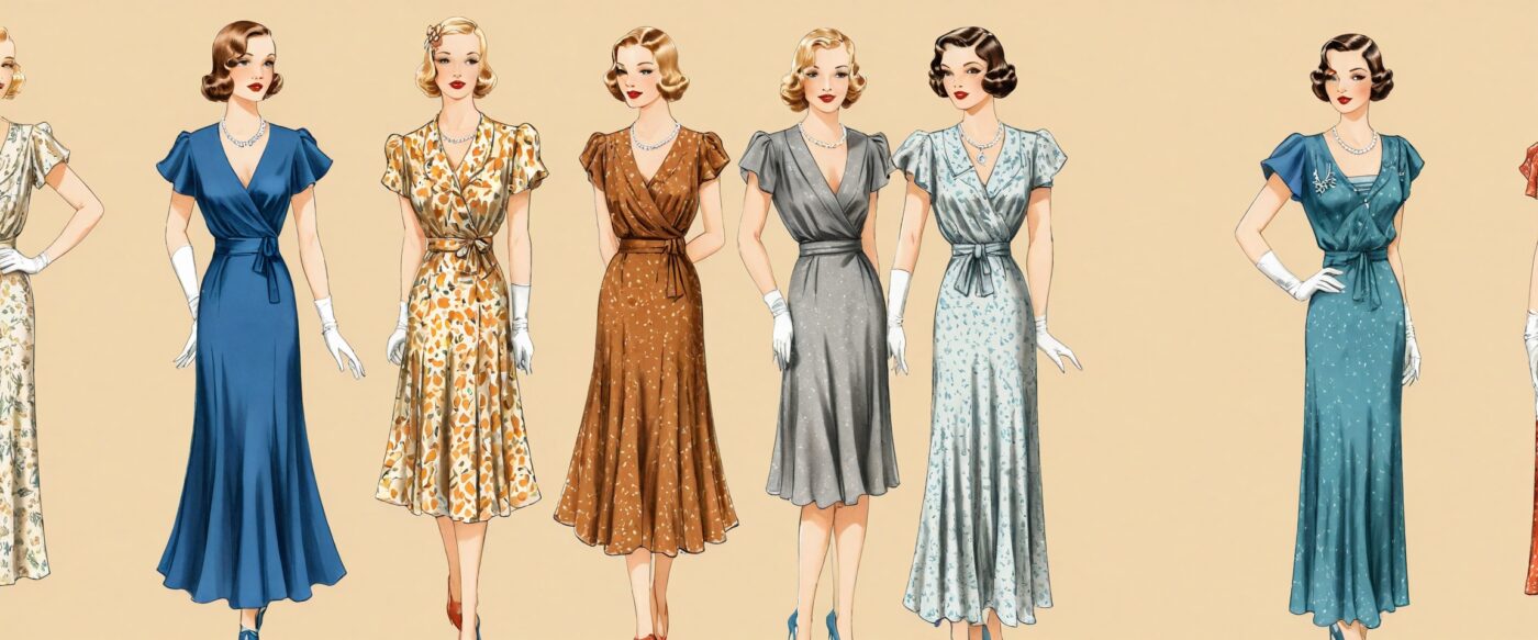 Women wearing bias cut dresses in the 1930's